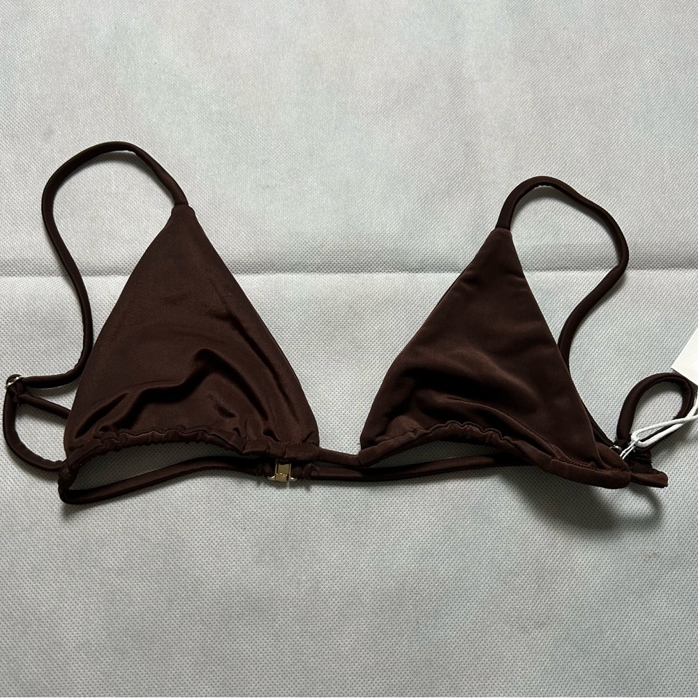 AEXAE brown less coverage gathered bikini top NWT